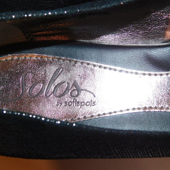"SOLOS" By Softspots Metallic Black Leather Flats - Picture 5 of 11